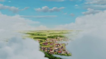 Movie still from “Injustice” (2021), directed by Matt Peters – An aerial view of a small town in the middle of the day; Extreme Wide shot, High angle