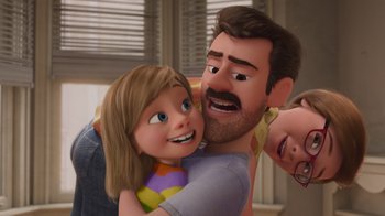 Movie still from “Inside Out” (2015), directed by Pete Docter – A man holding a little girl in his arms; Close Up shot, Over the shoulder angle