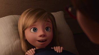 Movie still from “Inside Out” (2015), directed by Pete Docter – A cartoon girl with a surprised look on her face; Close Up shot, High angle