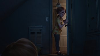 Movie still from “Inside Out” (2015), directed by Pete Docter – A woman standing at the door of a house; Wide shot, Over the shoulder angle