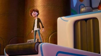 Movie still from “Inside Out” (2015), directed by Pete Docter – A person standing on top of a building; Wide shot, Low angle