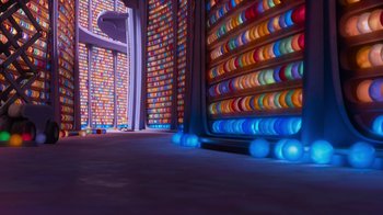 Movie still from “Inside Out” (2015), directed by Pete Docter – A room filled with a lot of colorful lights; Extreme Wide shot, Low angle