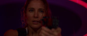 Movie still from “Interceptor” (2022), directed by Matthew Reilly – A person holding a toy gun; Close Up shot, Low angle