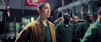 Movie still from “Ip Man 4: The Finale” (2019), directed by Wilson Yip – A group of men standing next to each other in a room; Close Up shot, Low angle