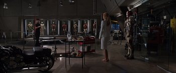 Movie still from “Iron Man 3” (2013), directed by Shane Black – Wide shot, Over the shoulder angle