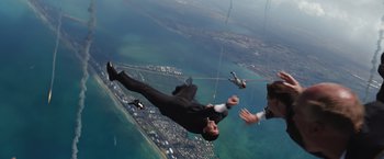 Movie still from “Iron Man 3” (2013), directed by Shane Black – Wide shot, Overhead angle