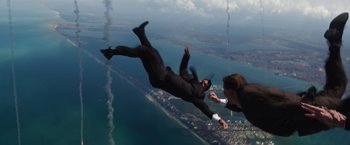 Movie still from “Iron Man 3” (2013), directed by Shane Black – Wide shot, Overhead angle