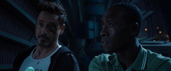 Movie still from “Iron Man 3” (2013), directed by Shane Black – Close Up shot, Over the shoulder angle