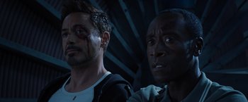 Movie still from “Iron Man 3” (2013), directed by Shane Black – Close Up shot, Over the shoulder angle