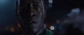 Movie still from “Iron Man 3” (2013), directed by Shane Black – Extreme Close Up shot, Low angle