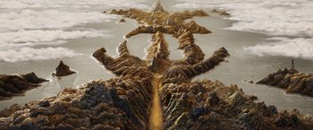 Movie still from “Isle of Dogs” (2018), directed by Wes Anderson – An image of an image that is very interesting; Extreme Wide shot, Overhead angle