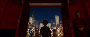 Movie still from “Isle of Dogs” (2018), directed by Wes Anderson – Many teddy bears in a room; Wide shot, Overhead angle