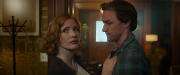 Movie still from “It Chapter Two” (2019), directed by Andy Muschietti – A man and a woman standing next to each other; Close Up shot, Low angle