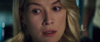 Movie still from “Jack Reacher” (2012), directed by Christopher McQuarrie – A woman's face with blue eyes; Close Up shot, Low angle