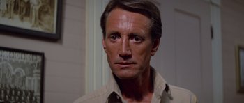 Movie still from “Jaws 2” (1978), directed by Jeannot Szwarc – A person wearing a tan shirt; Close Up shot, Low angle