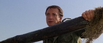 Movie still from “Jaws 2” (1978), directed by Jeannot Szwarc – A person holding a pole; Close Up shot, Low angle