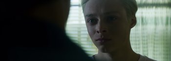 Movie still from “Joe Bell” (2020), directed by Reinaldo Marcus Green – A person's face in front of a window; Close Up shot, Over the shoulder angle