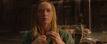 Movie still from “Jungle Cruise” (2021), directed by Jaume Collet-Serra – A person with long hair; Close Up shot, Over the shoulder angle