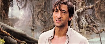 Movie still from “King Kong” (2005), directed by Peter Jackson – A person wearing a white shirt; Close Up shot, Over the shoulder angle