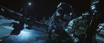 Movie still from “Life” (2017), directed by Daniel Espinosa – An image of an alien ship in the night sky; Extreme Wide shot, Low angle