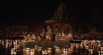 Movie still from “Life of Pi” (2012), directed by Ang Lee – A group of people standing on top of a boat; Extreme Wide shot, High angle