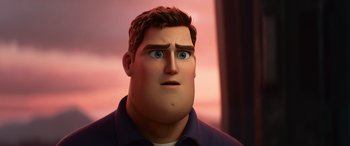 Movie still from “Lightyear” (2022), directed by Angus MacLane – A man's face in a movie scene; Close Up shot, Over the shoulder angle