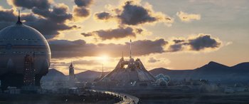 Movie still from “Lightyear” (2022), directed by Angus MacLane – An image of a building in the middle of the day; Extreme Wide shot, Low angle