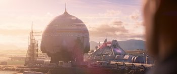 Movie still from “Lightyear” (2022), directed by Angus MacLane – An image of an alien ship in the middle of the day; Extreme Wide shot, Low angle