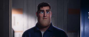 Movie still from “Lightyear” (2022), directed by Angus MacLane – An animated character with a big blue eyes; Close Up shot, Low angle