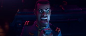 Movie still from “Lightyear” (2022), directed by Angus MacLane – An animated character is holding a cell phone in his hand; Close Up shot, Low angle