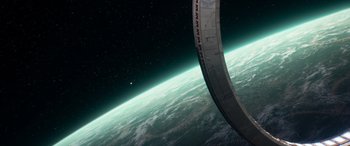 Movie still from “Lightyear” (2022), directed by Angus MacLane – An image of a view of the earth taken from a space station; Extreme Wide shot, Low angle