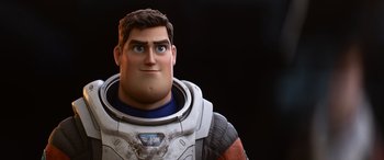 Movie still from “Lightyear” (2022), directed by Angus MacLane – An image of a man in a space suit; Close Up shot, Over the shoulder angle