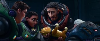 Movie still from “Lightyear” (2022), directed by Angus MacLane – A scene from the animated film , space jam : a new legacy; Medium shot, High angle