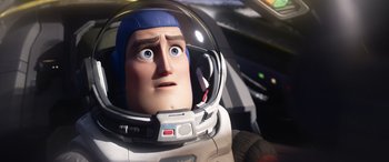 Movie still from “Lightyear” (2022), directed by Angus MacLane – A toy story character in a space suit; Close Up shot, Low angle