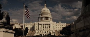 Movie still from “Live Free or Die Hard” (2007), directed by Len Wiseman – The capitol building in washington , d; Extreme Wide shot, Low angle