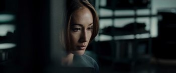 Movie still from “Live Free or Die Hard” (2007), directed by Len Wiseman – A person with short brown hair; Close Up shot, Low angle