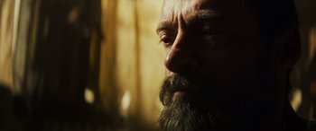 Movie still from “Logan” (2017), directed by James Mangold – A person with a beard; Close Up shot, Low angle