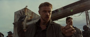 Movie still from “Logan” (2017), directed by James Mangold – A person wearing a jacket; Close Up shot, Low angle