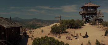 Movie still from “Logan” (2017), directed by James Mangold – An old crane in the middle of the desert; Extreme Wide shot, High angle
