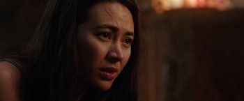 Movie still from “Love and Monsters” (2020), directed by Michael Matthews – A woman's face in the sunlight; Close Up shot, Over the shoulder angle