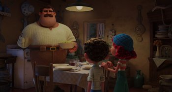 Movie still from “Luca” (2021), directed by Enrico Casarosa – A scene from the animated movie wreck - it - ralph; Medium shot, Over the shoulder angle