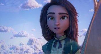 Movie still from “Luck” (2022), directed by Peggy Holmes – An animated girl is looking into the distance; Close Up shot, Low angle