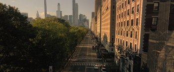 Movie still from “Lyle, Lyle, Crocodile” (2022), directed by Will Speck – A view of a city street from a high angle; Extreme Wide shot, High angle