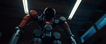 Movie still from “M3GAN” (2022), directed by Gerard Johnstone – A group of people standing next to each other in a room; Wide shot, Low angle