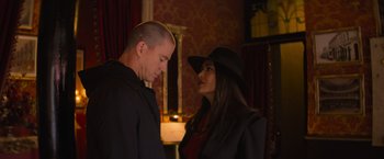 Movie still from “Magic Mike's Last Dance” (2023), directed by Steven Soderbergh – A man and a woman standing next to each other; Close Up shot, Low angle