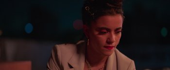 Movie still from “Making It Up” (2023), directed by Guillermo Calderón – A person wearing a jacket; Close Up shot, High angle