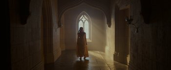 Movie still from “Maleficent: Mistress of Evil” (2019), directed by Joachim Rønning – A woman standing in front of a window in a room; Wide shot, Low angle