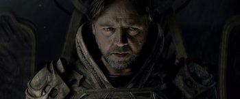 Movie still from “Man of Steel” (2013), directed by Zack Snyder – A person with a beard; Close Up shot, Low angle