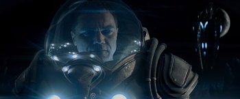 Movie still from “Man of Steel” (2013), directed by Zack Snyder – A person in a space suit; Close Up shot, Low angle