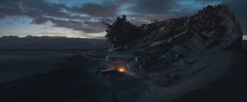 Movie still from “Maze Runner: The Scorch Trials” (2015), directed by Wes Ball – An image of an abandoned ship in the middle of the night; Extreme Wide shot, High angle